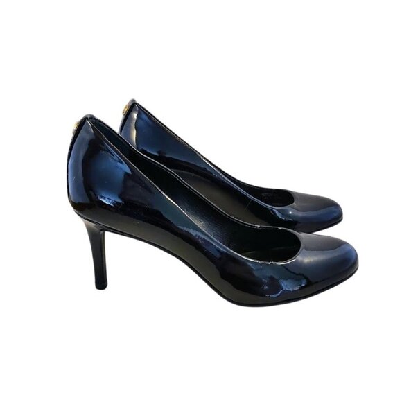 Tory Burch Black Patent Leather Stiletto Pumps With Logo Detail 6.5M NWT - Picture 6 of 8